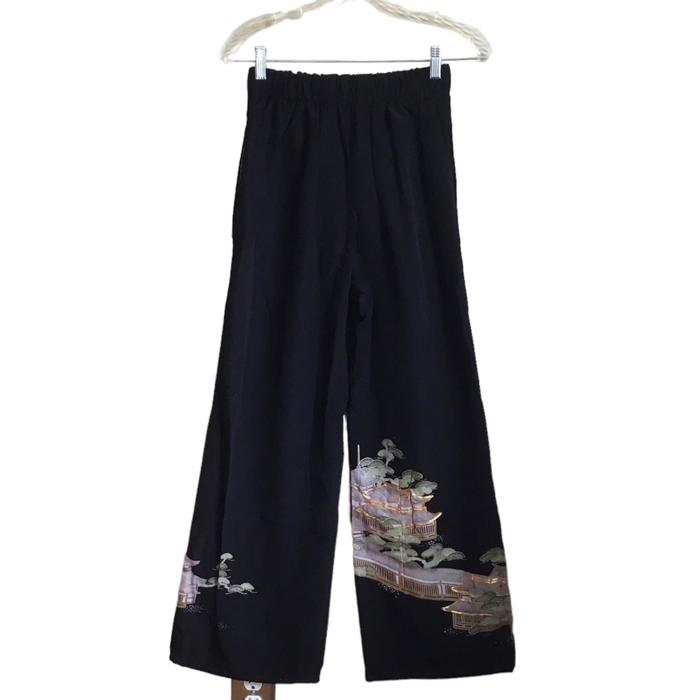 Vintage Episode Remake Black Elastic Waist Asian Theme Pants